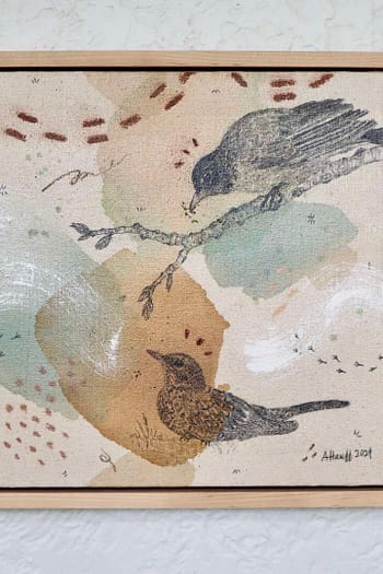 American Robin with Young Mini Original